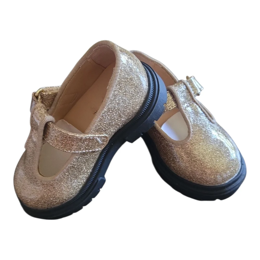 Cat & Jack Gold Glitter T-Strap Dress Shoes
